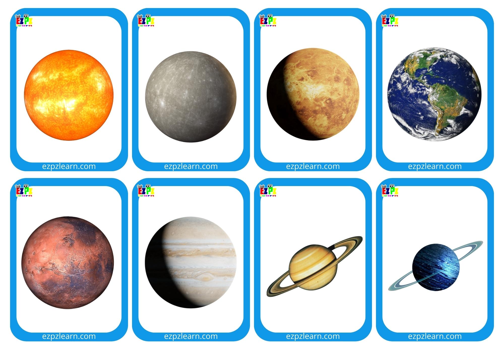 Printable solar system flash cards